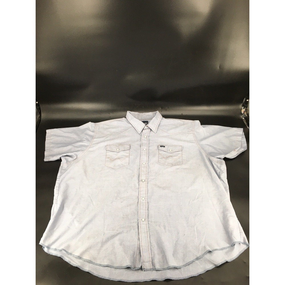Wrangler‎ Western Shirt Mens Blue Chambray 3XL Pearl Snap Front Short Sleeve